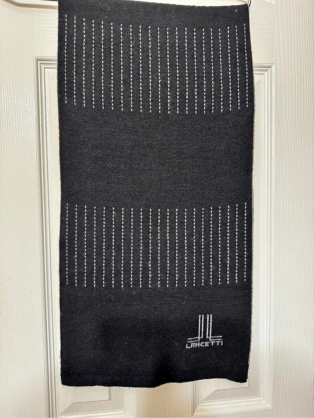 Lancetti Pure Lambswool Striped Scarf~Black & Gray
